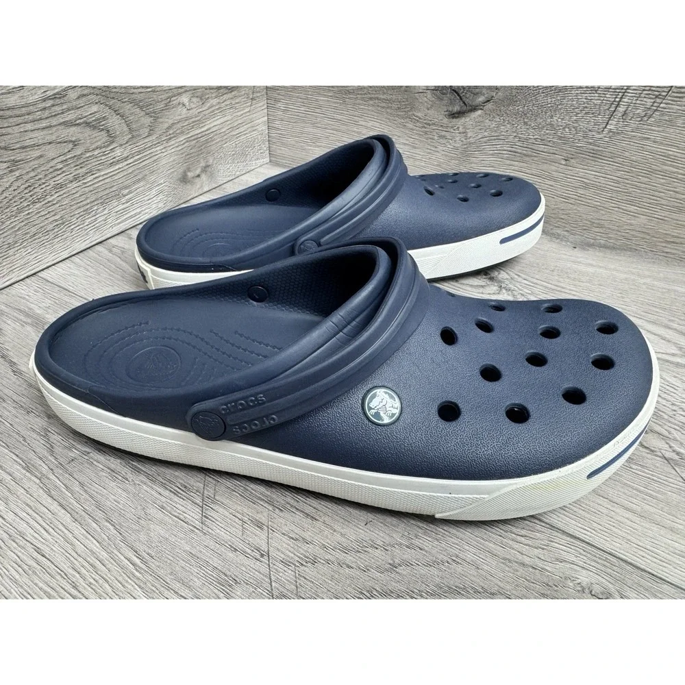 CROCS Mens SZ 13 Navy Rotatable Strap Rubber Classic Clog Sandals